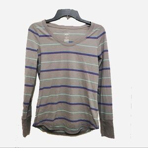 Mossimo Striped Grey Scoop Neck Long Sleeve Shirt